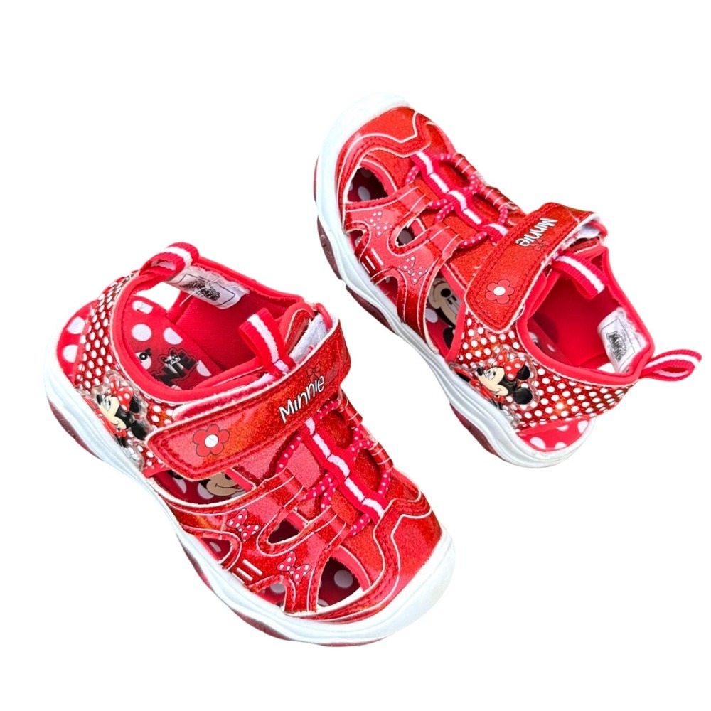 Disney Minnie Mouse Toddler Girls Red Glitter Polka Dot Light Up Sandals Size 7